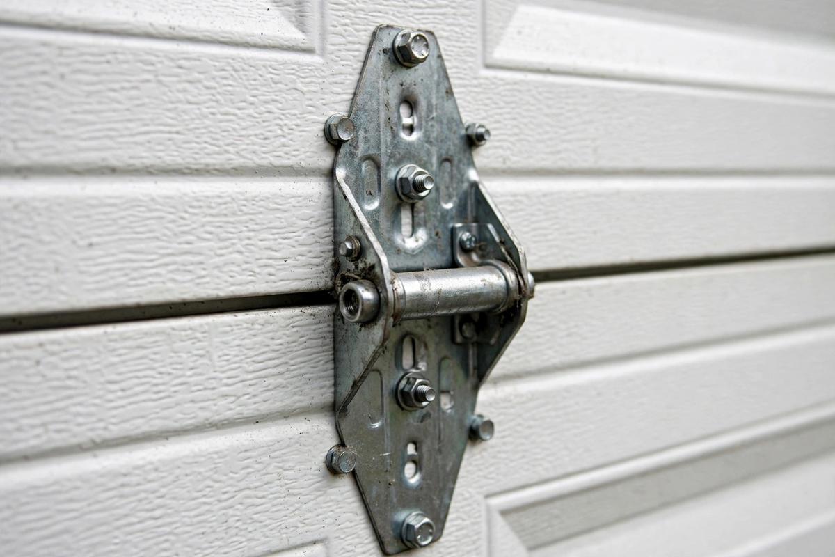 Garage door hinge close-up